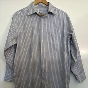 Men’s LL Bean Long Sleeve - Blue White Striped Dress Shirt 16 1/2 - 34